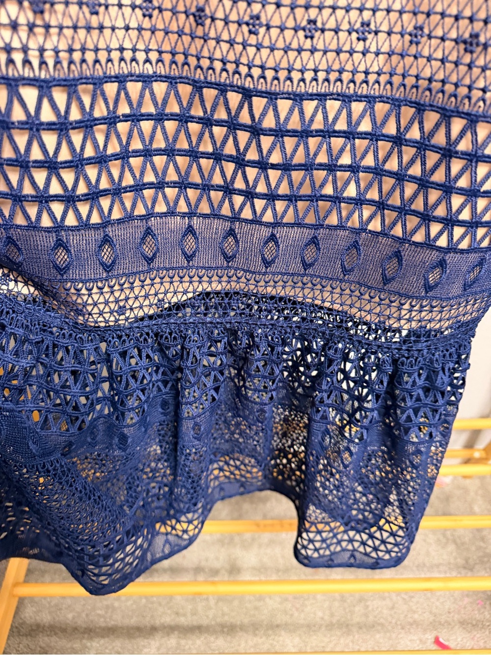 ASOS Navy Crochet Midi Skirt with Flared Hem - Picture 2 of 4